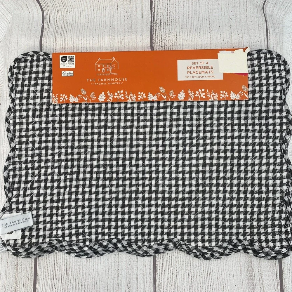 Rachel Ashwell Halloween Placemats (4) Orange Pumpkin Ghost Gingham Reversible